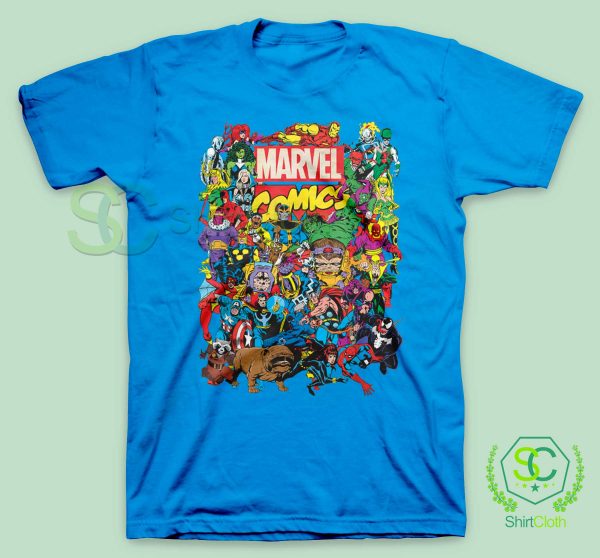 Marvel Comics Heroes Group Blue T Shirt