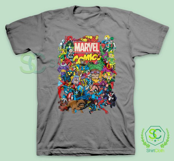 Marvel Comics Heroes Group Gray T Shirt