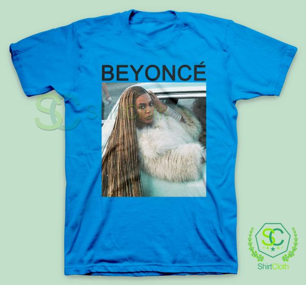 Beyonce-Style-In-Car-Blue-T-Shirt