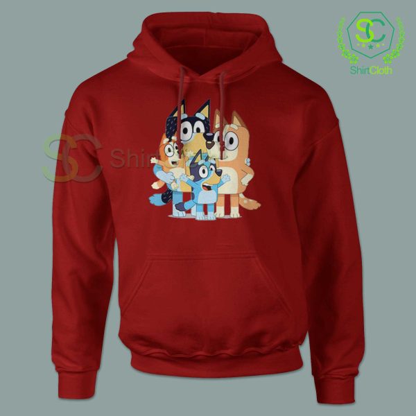 Bluey-Family-Dogs-Cartoon-Vintage-Red-Hoodie