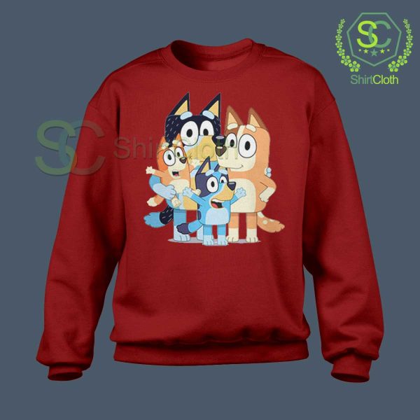 Bluey-Family-Dogs-Cartoon-Vintage-Red-Sweatshirt