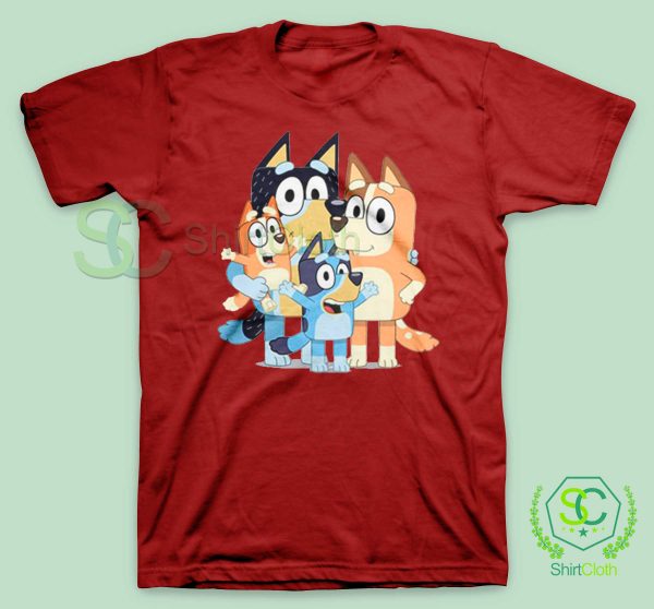 Bluey-Family-Dogs-Cartoon-Vintage-Red-T-Shirt