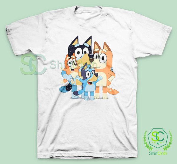 Bluey-Family-Dogs-Cartoon-Vintage-White-T-Shirt